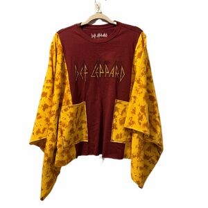 Def Leppard poncho up cycle with pockets tie dye raw hems